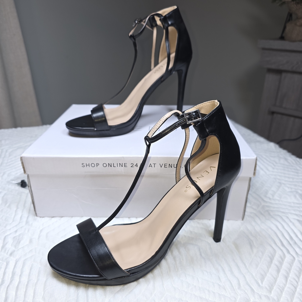 NEW Venus Black T-Strap High Heel Sandals